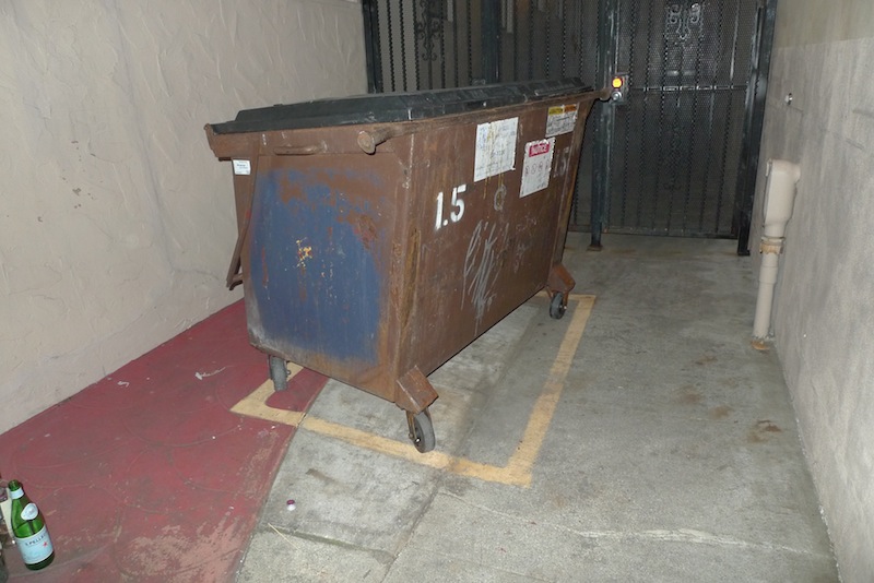 Dumpster with a painted outline